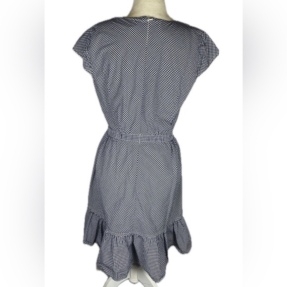 J. Crew Faux-wrap Mini Cap Sleeve Dress In Gingham Navy & White Cotton Size 6 - Picture 3 of 6